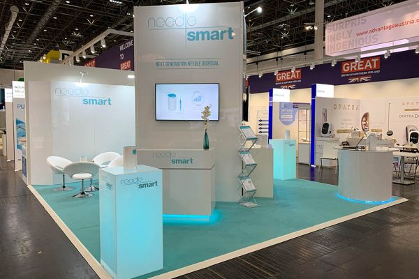 Trade show exhibition booth with digital displays
